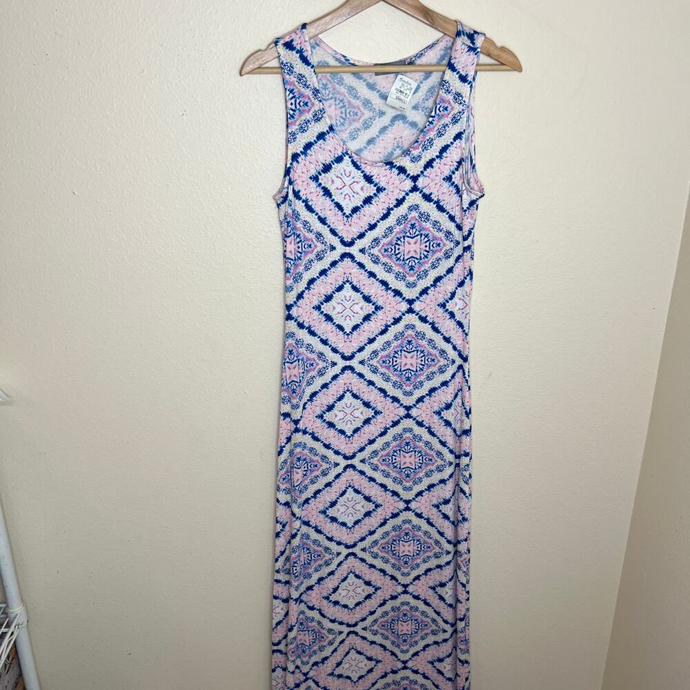 Neiman Marcus Pink Blue Aztec Print Tank Maxi Dress Small